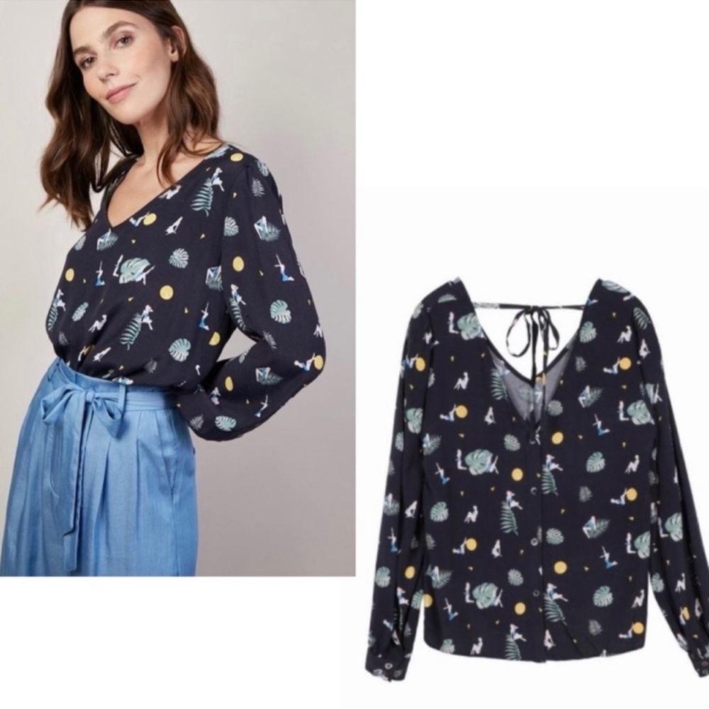 FRNCH NWT Clarine Button Back Top *Pin-Up Print XS